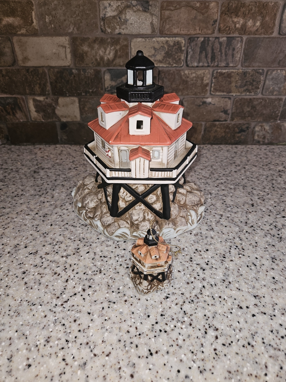 Decorative Lighthouse Figurine - White and Orange Home Accent